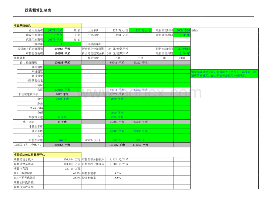 碧桂园投资部项目测算表20180126表格文件下载.xls_第1页