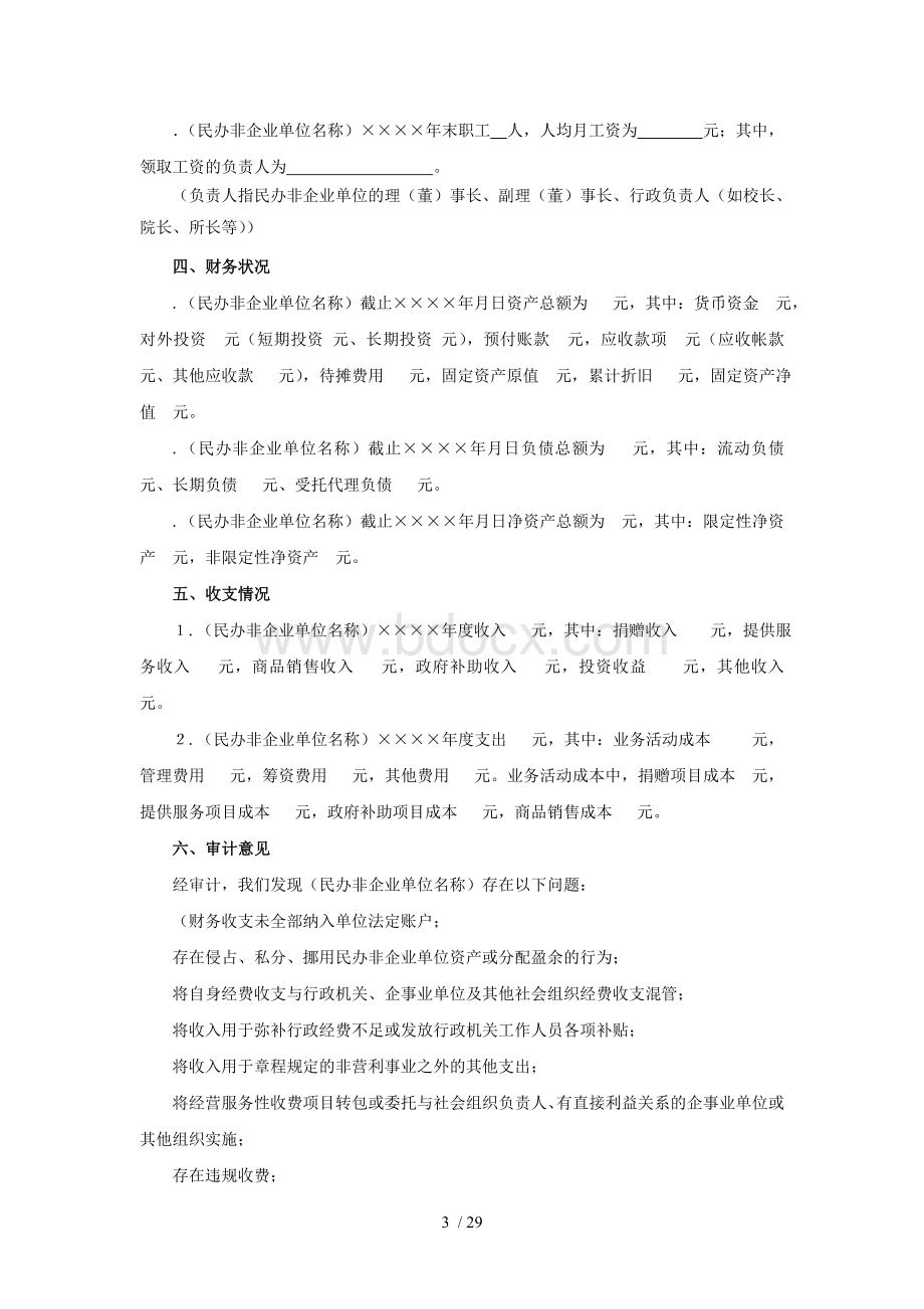 民办非企业单位财务审计报告模板(征求意见稿).doc_第3页