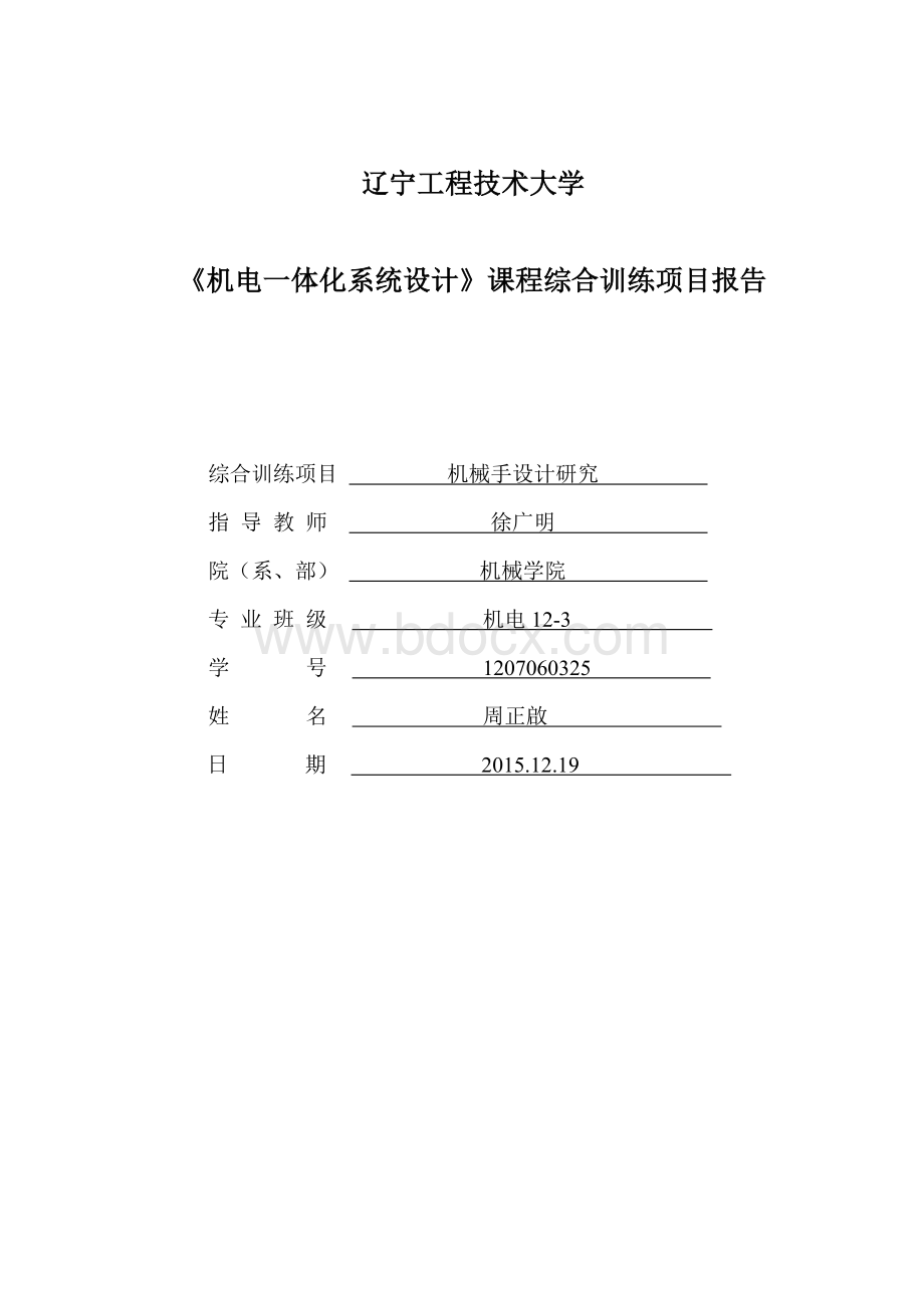 《机电一体化系统设计》课程综合训练项目报告模板2Word下载.doc