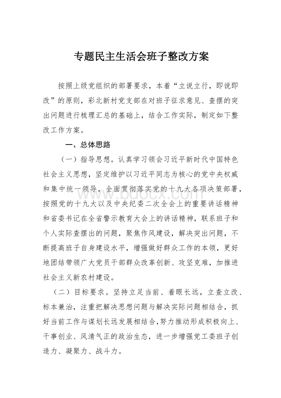 1专题民主生活会班子整改方案.docx