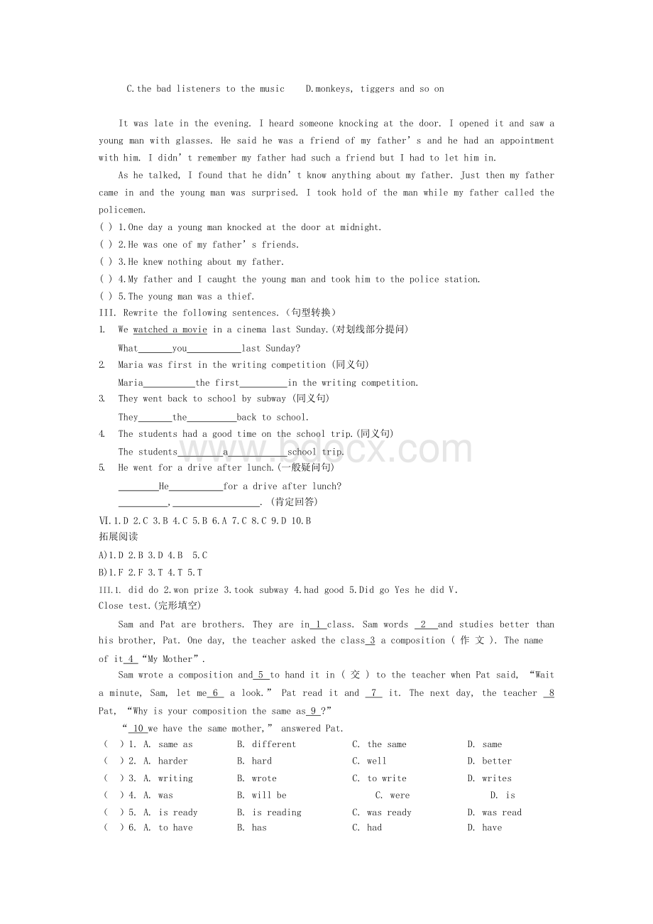 初中英语完形填空和阅读理解Word文件下载.docx_第2页