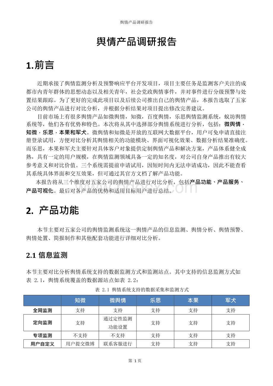 舆情产品调研报告Word文件下载.docx