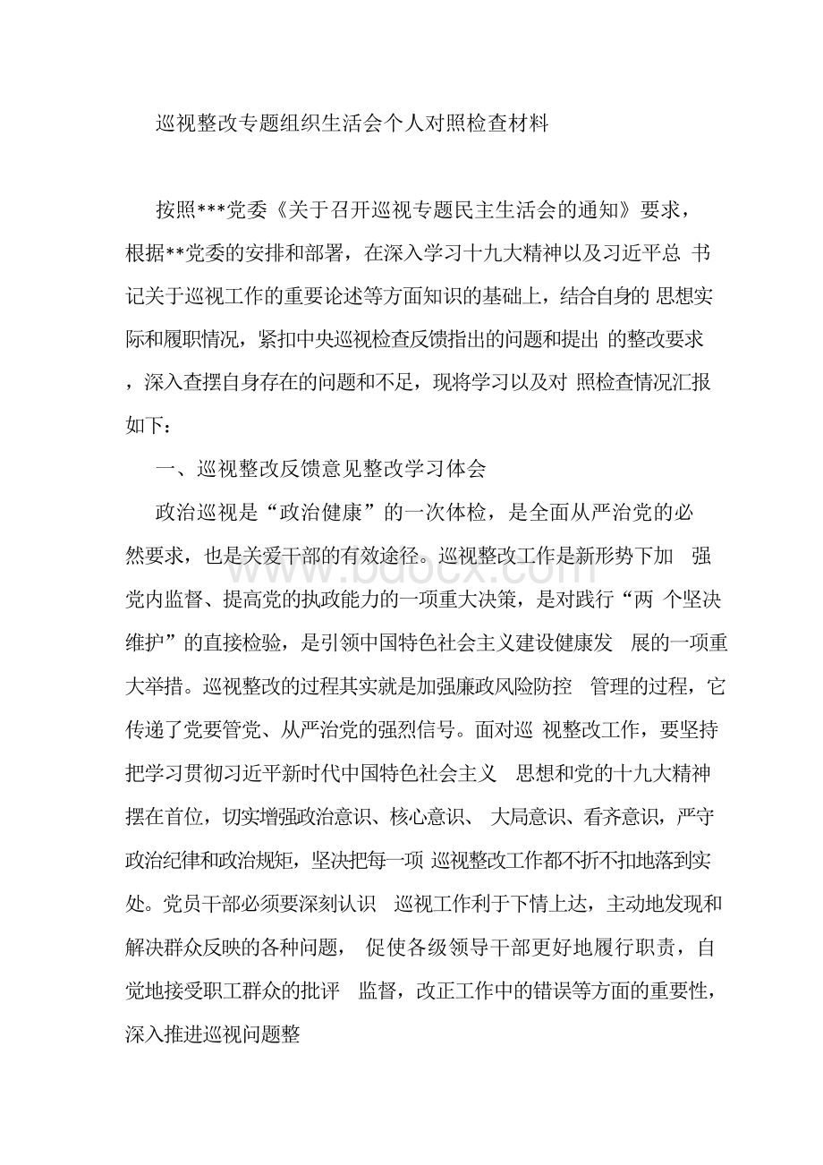 巡视整改专题个人对照检查材料.docx