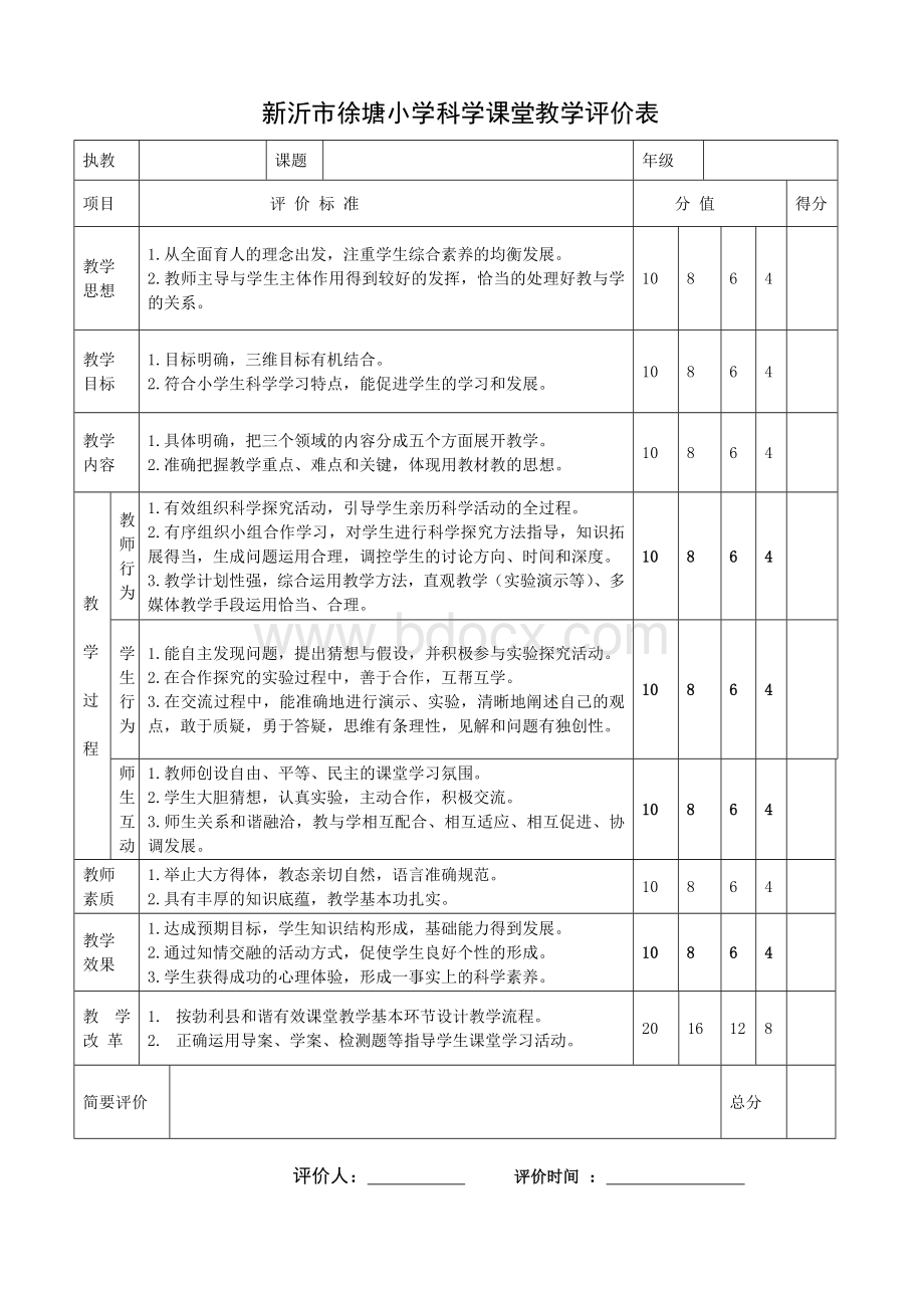 小学科学课堂教学评价表.doc