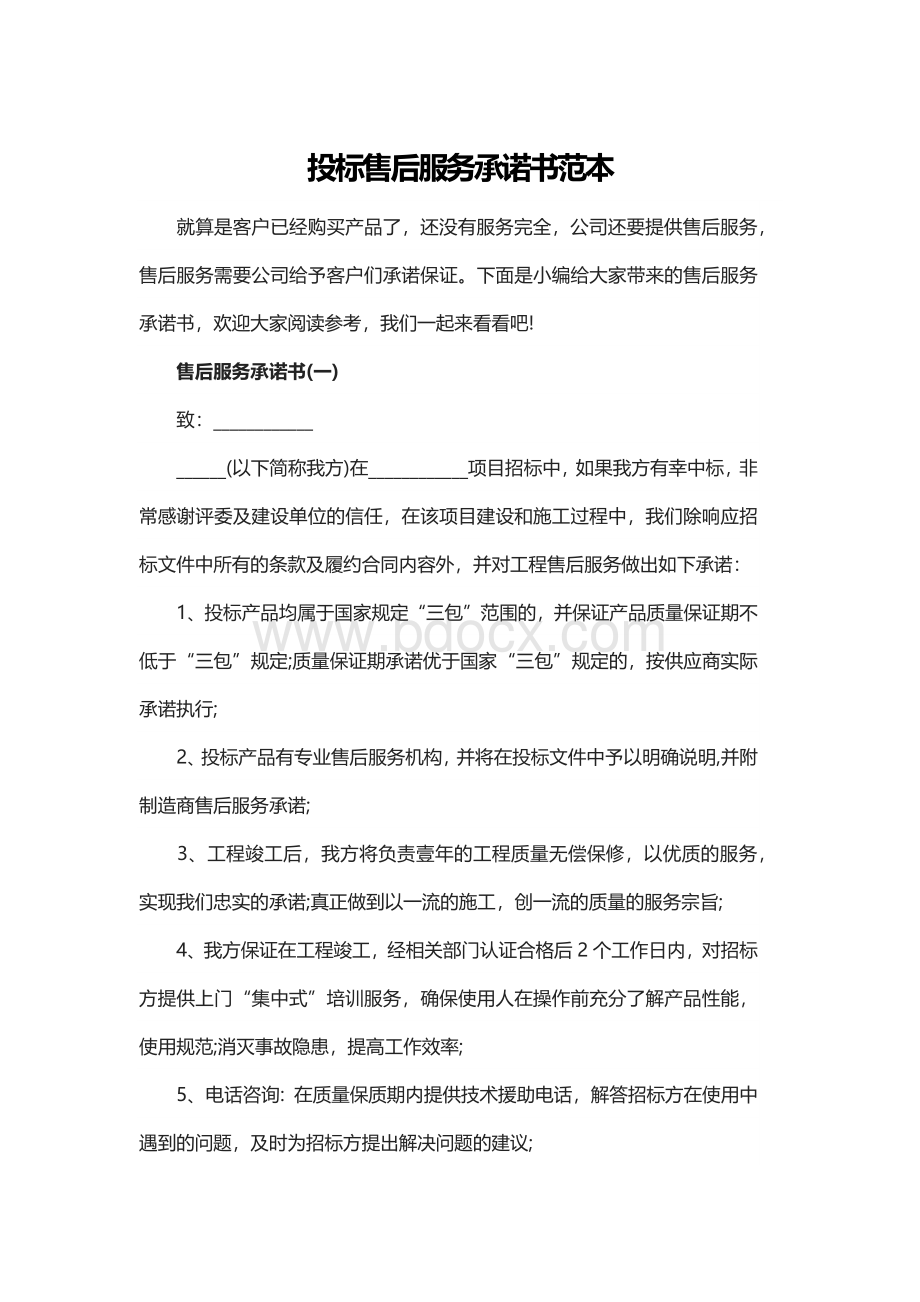 投标售后服务承诺书范本Word格式文档下载.docx_第1页