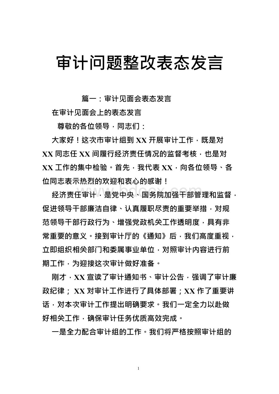 审计发现问题整改落实作表态发言文档格式.docx_第1页