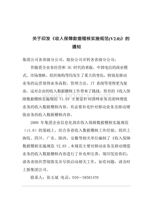 20100131中国电信收入保障数据稽核实施规范V20Word文件下载.docx