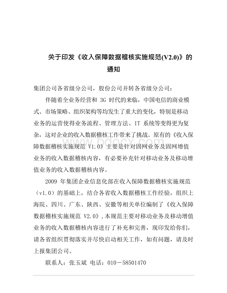 20100131中国电信收入保障数据稽核实施规范V20Word文件下载.docx