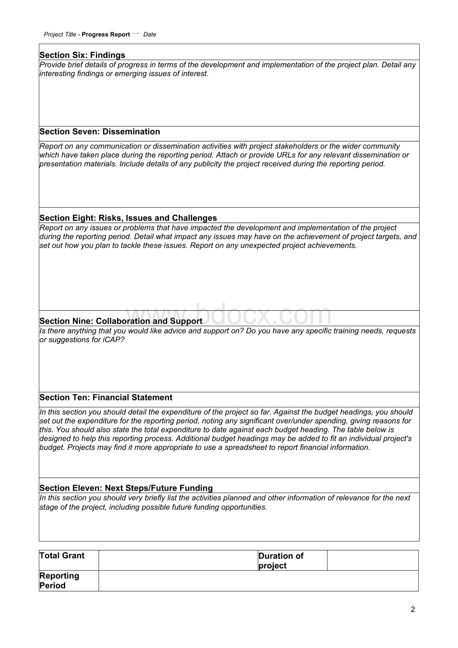 Progress Report Template Full：进展报告模板的完整Word文档下载推荐.docx_第2页