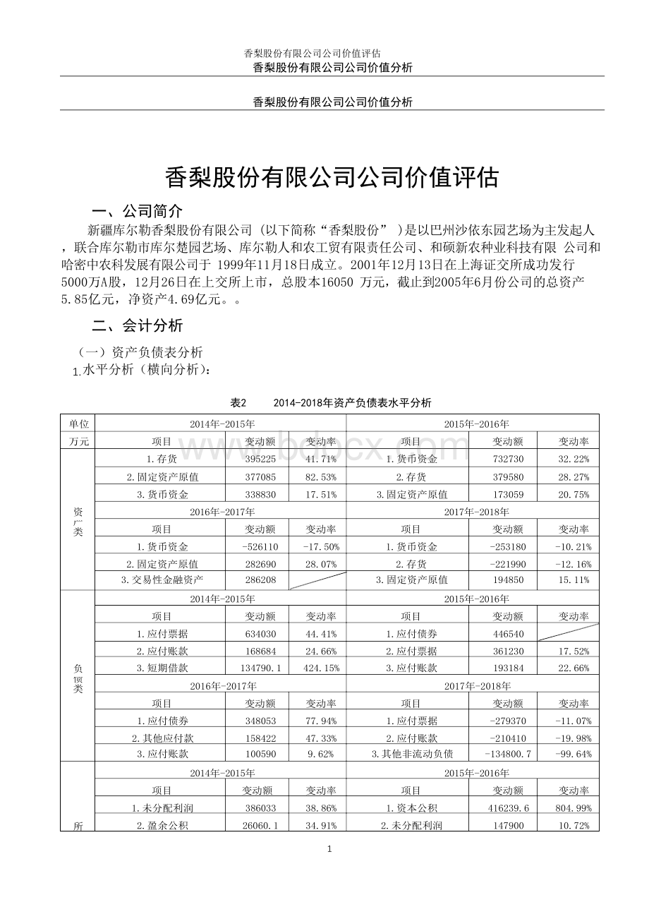 上市公司财务分析——以香梨股份为例Word格式文档下载.docx