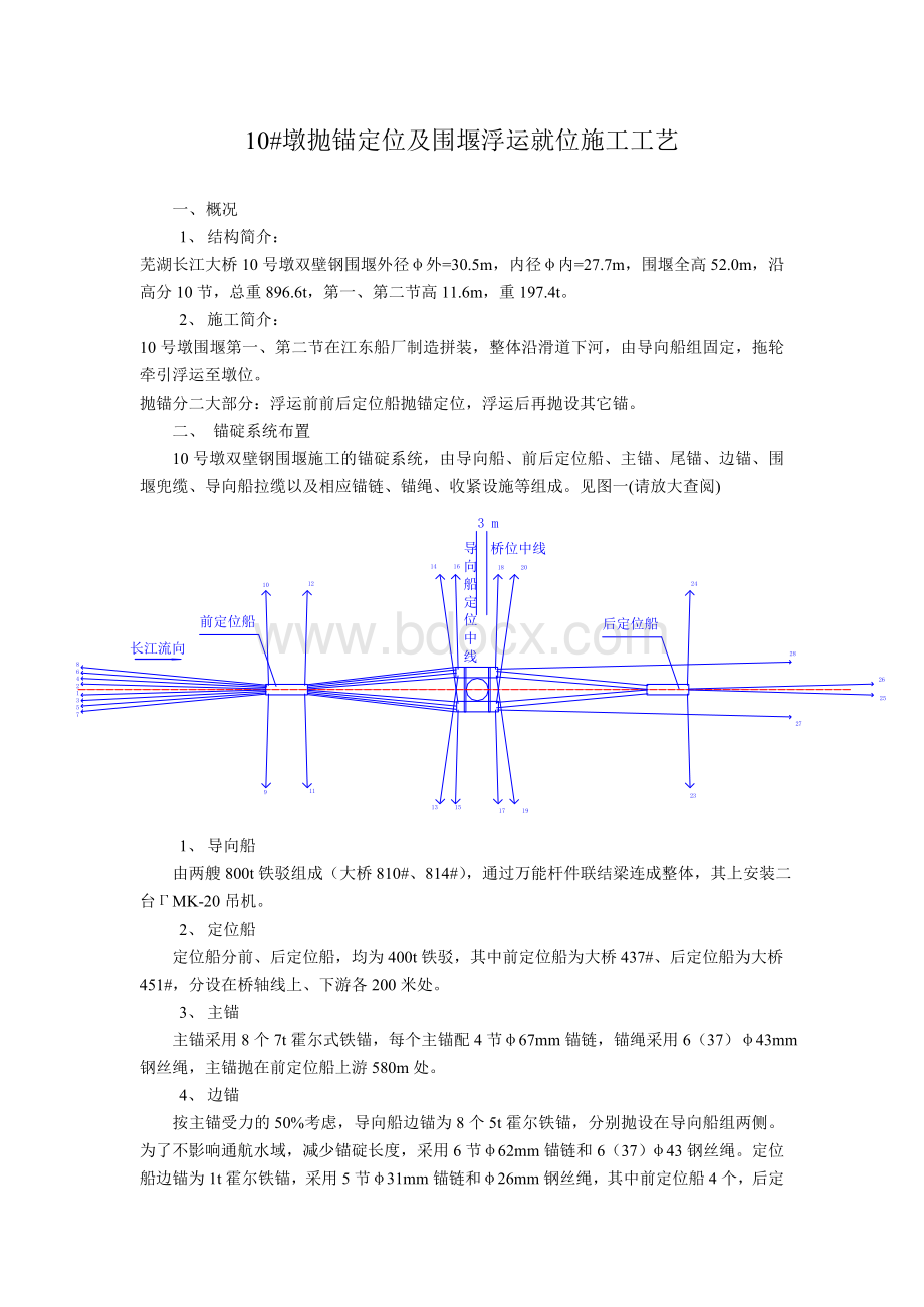 10号墩抛锚定位及围堰浮运就位施工工艺Word格式.doc