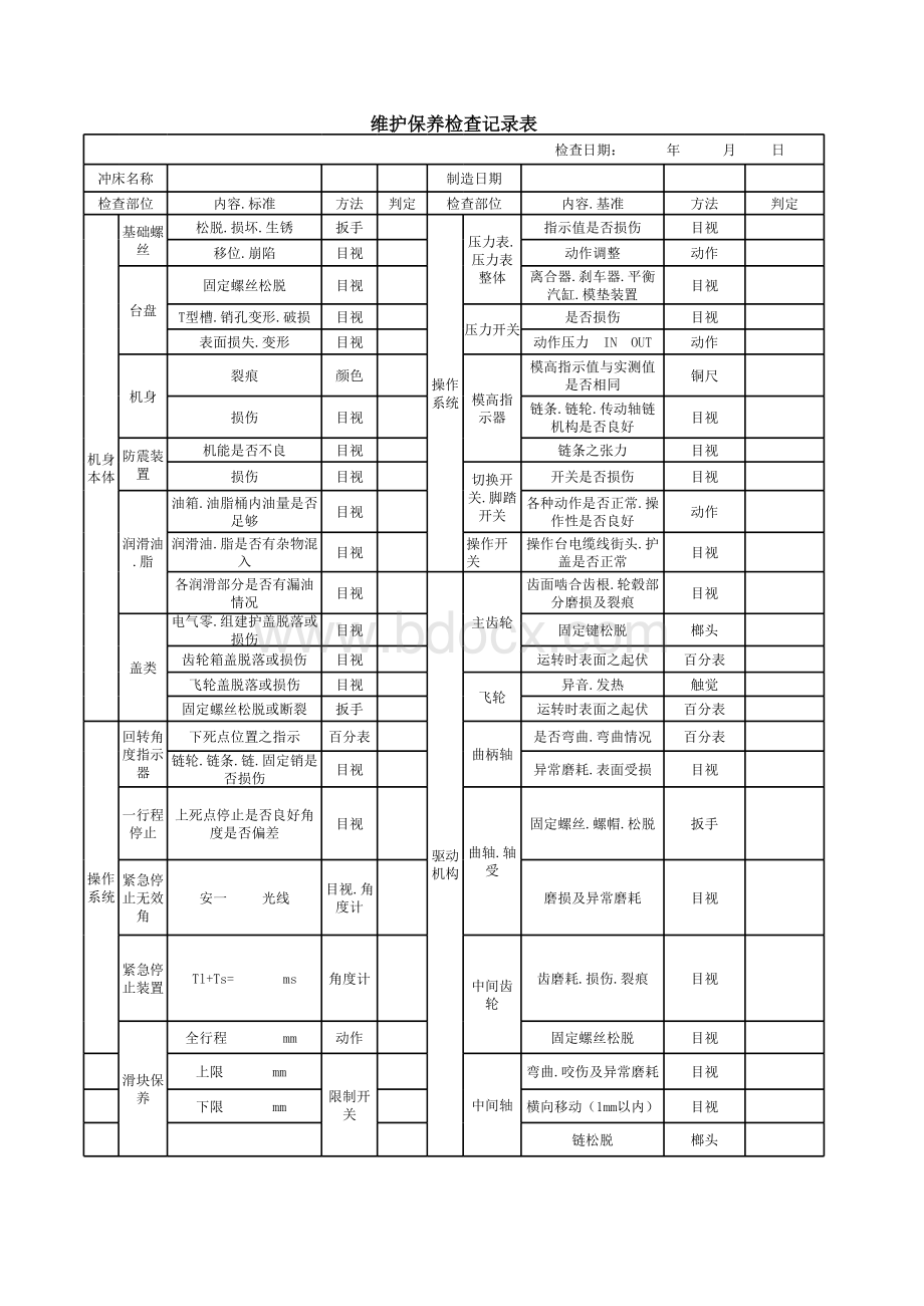 冲床维修保养检查表.xls