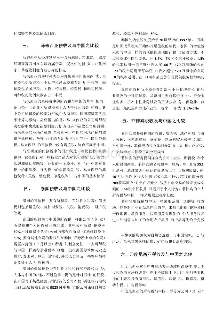 东盟十国税收及与中国税收之比较Word格式.docx_第2页