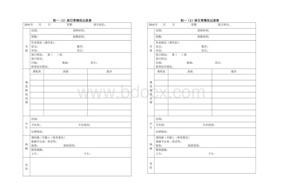 班级日常情况记录表Word格式文档下载.doc_第1页