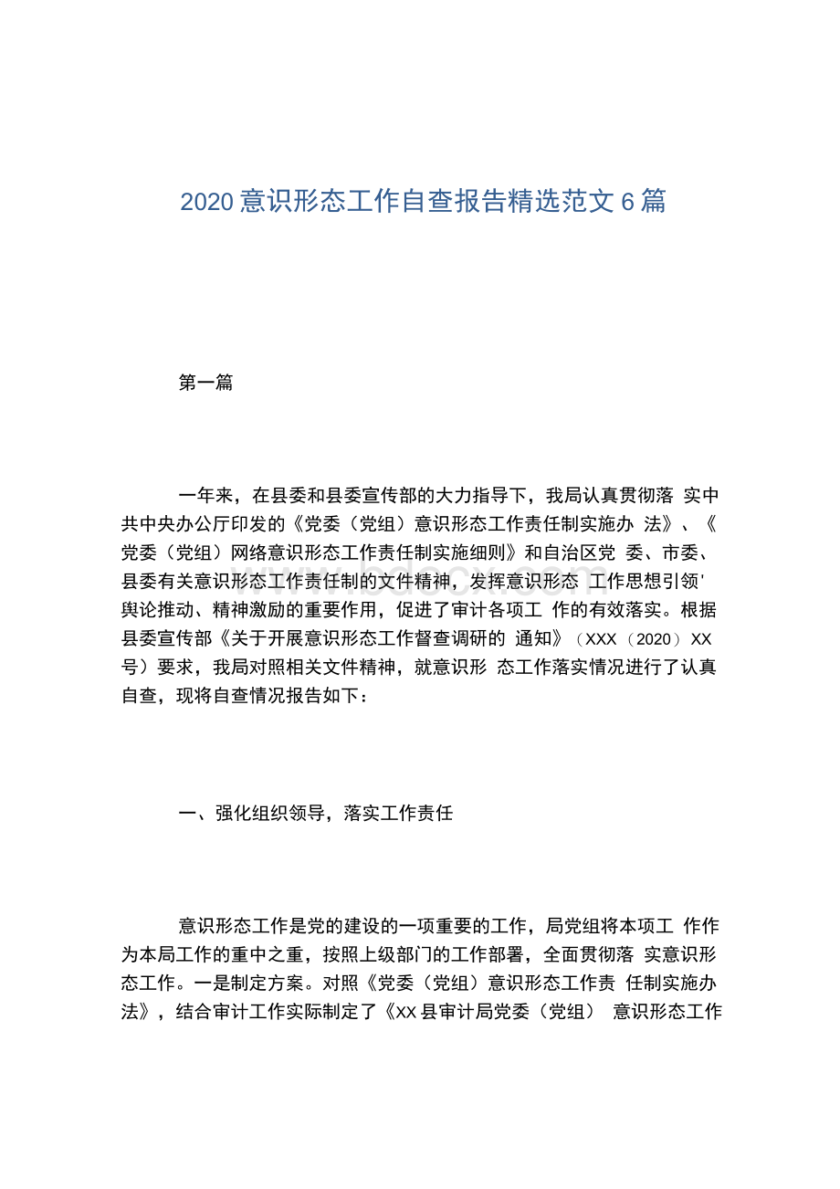 意识形态工作自查报告精选范文篇文档格式.docx