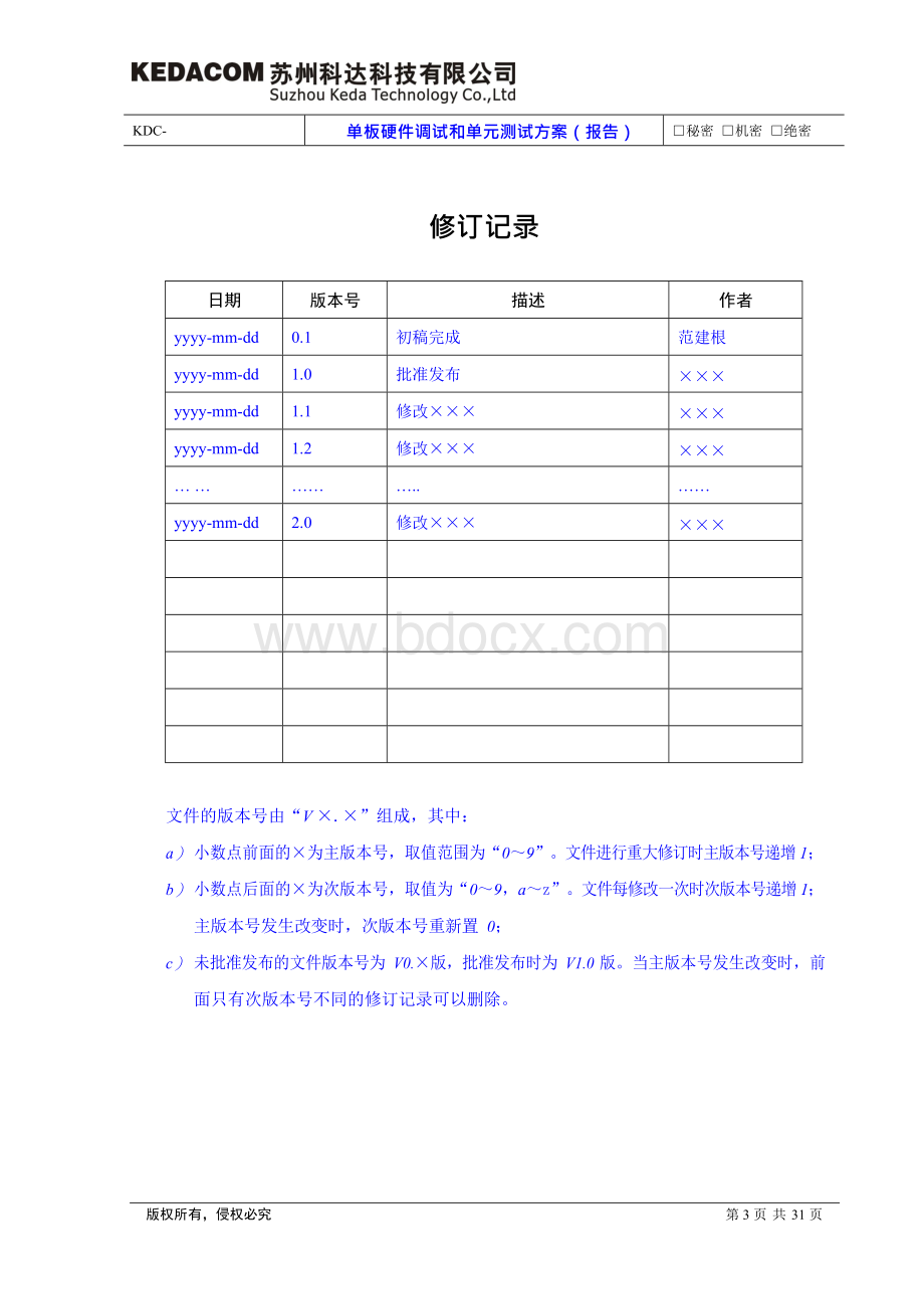 单板硬件调试与单元测试方案（报告）模板.docx_第3页