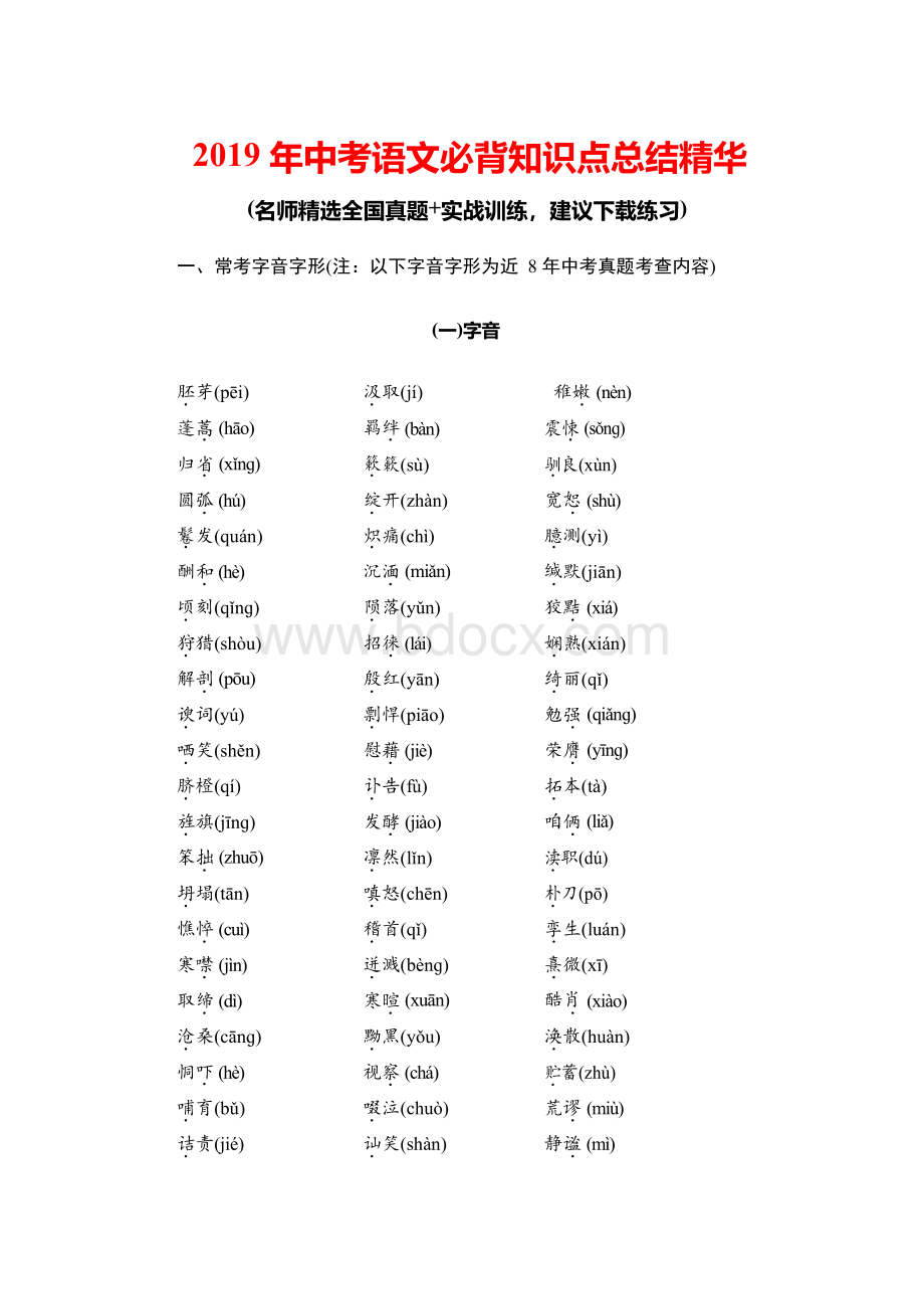 2019年中考语文必背知识点总结精华(含解析).docx