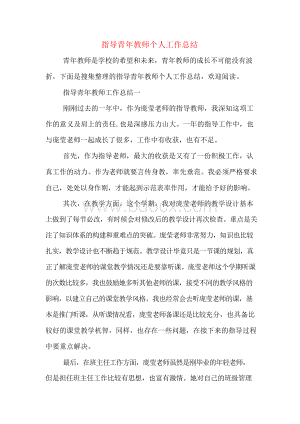 指导青年教师个人工作总结文档格式.docx