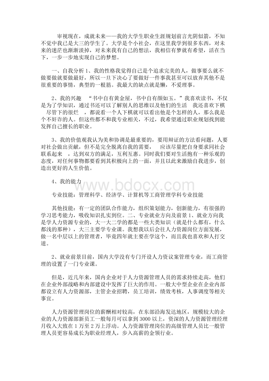 审视现在,成就未来――我的大学生职业生涯规划Word格式文档下载.docx_第1页