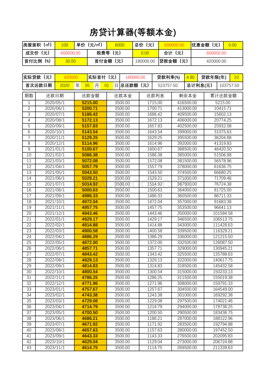 房贷计算器(等额本金+等额本息).xlsx