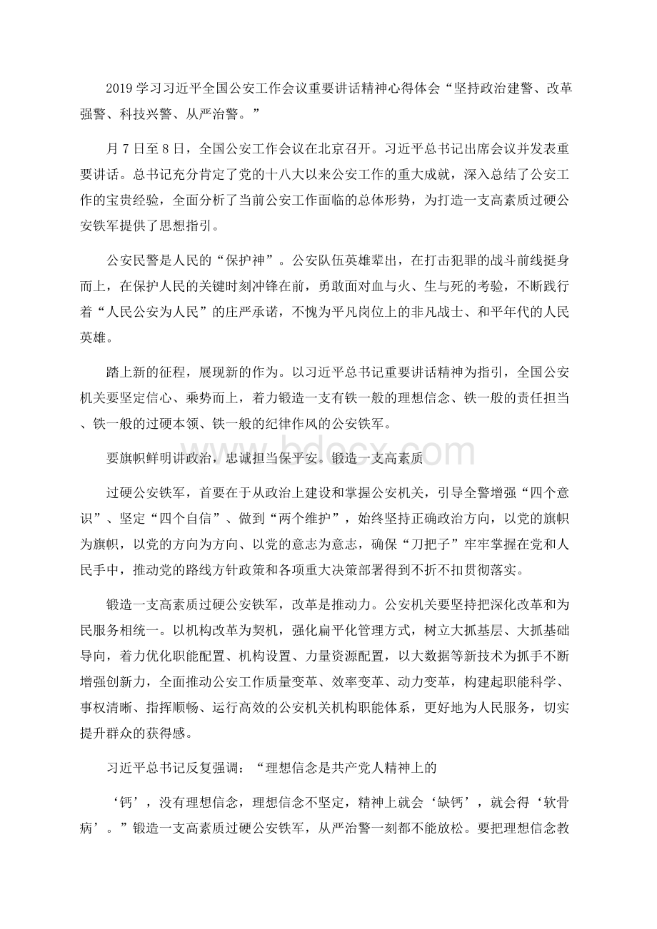 学习习近平全国公安工作会议重要讲话精神心得体会.docx_第1页