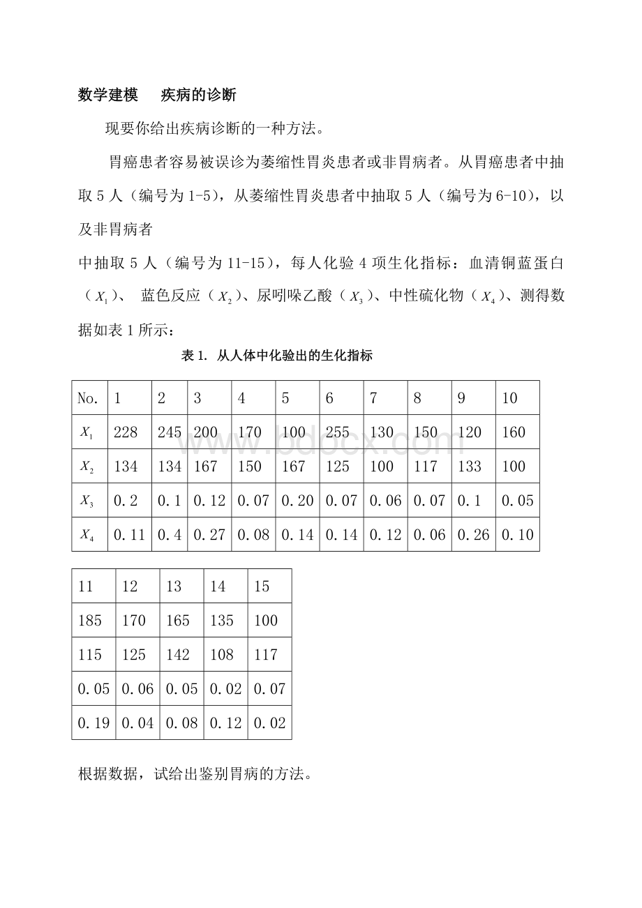 数学建模题目及其答案疾病的诊断Word格式.doc_第1页