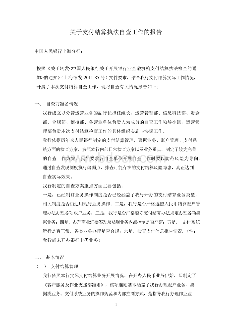 支付结算工作自查报告Word文档格式.docx