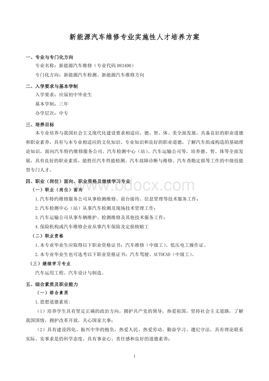 新能源汽车维修人才培养方案.doc