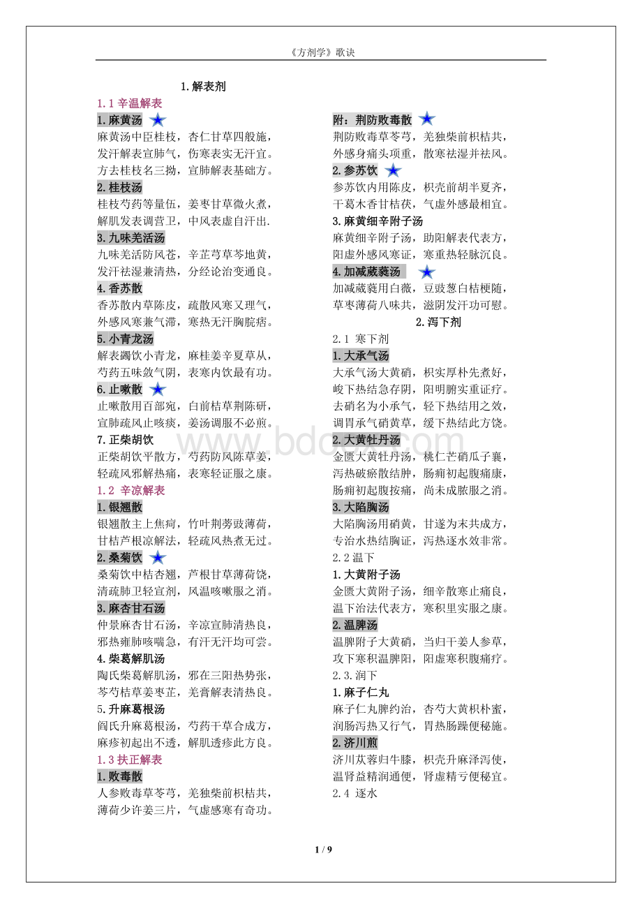 第七版《方剂学》课本方歌.doc