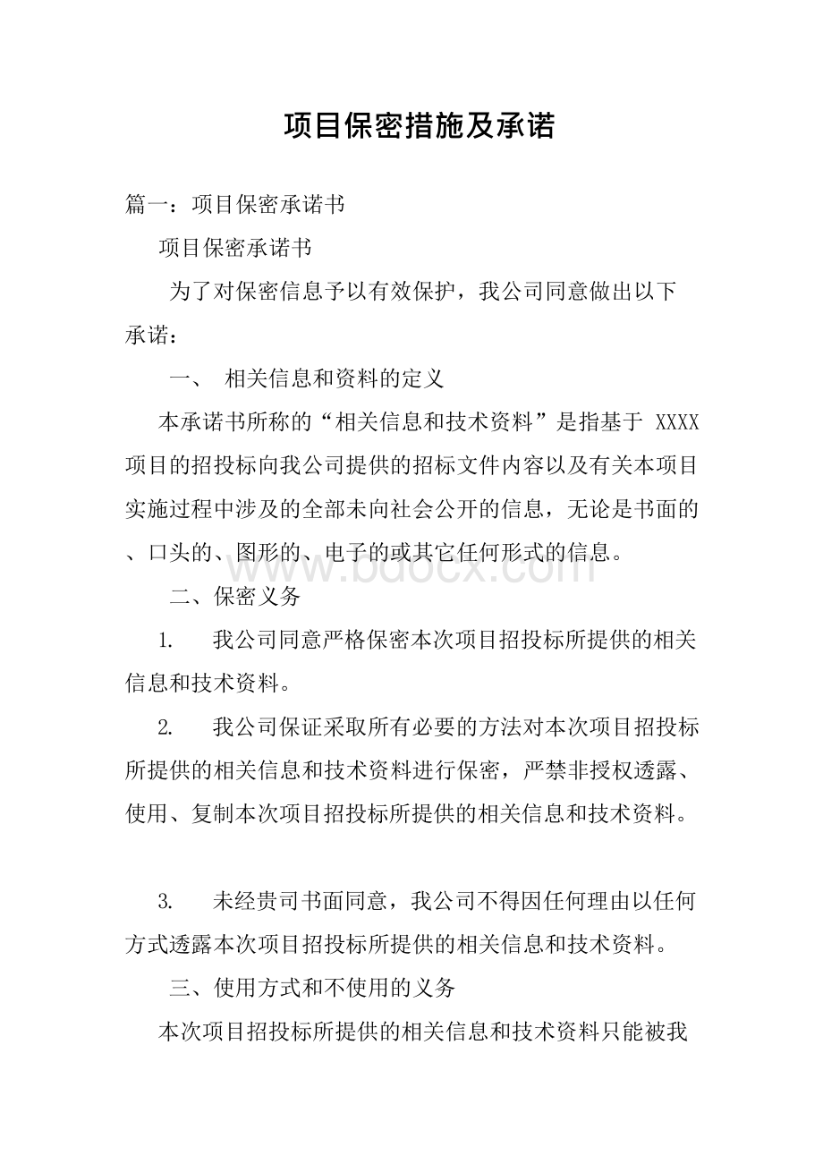 项目保密措施及承诺Word下载.docx_第1页