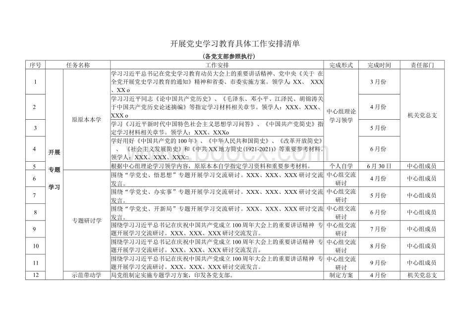 开展党史学习教育具体工作安排清单.docx