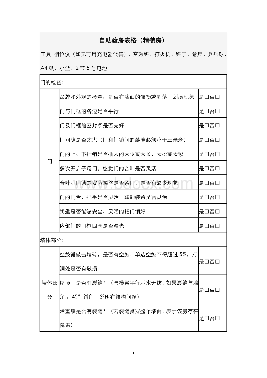 精装修验房最全表格Word下载.doc