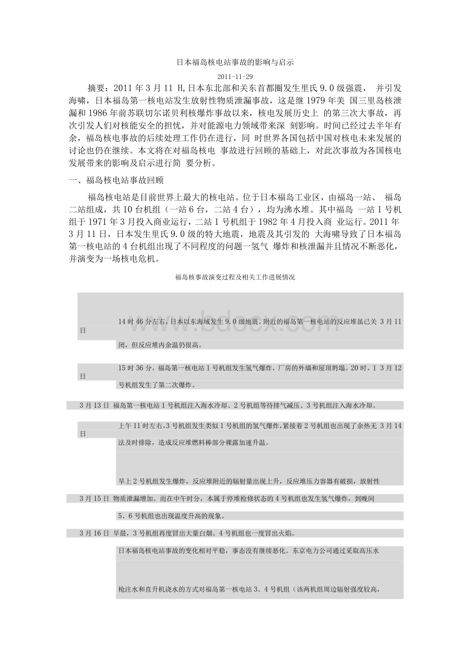 日本福岛核电站事故的影响与启示Word文档格式.docx_第1页