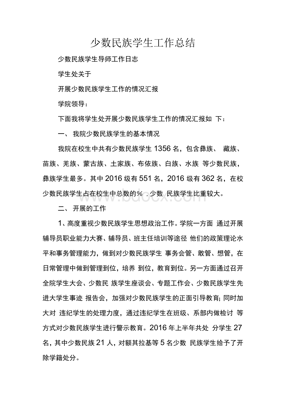 少数民族学生工作总结文档格式.docx