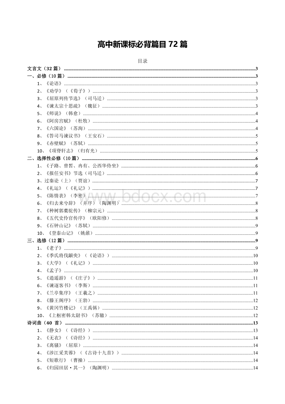 高中新课标必背篇目篇Word格式文档下载.doc