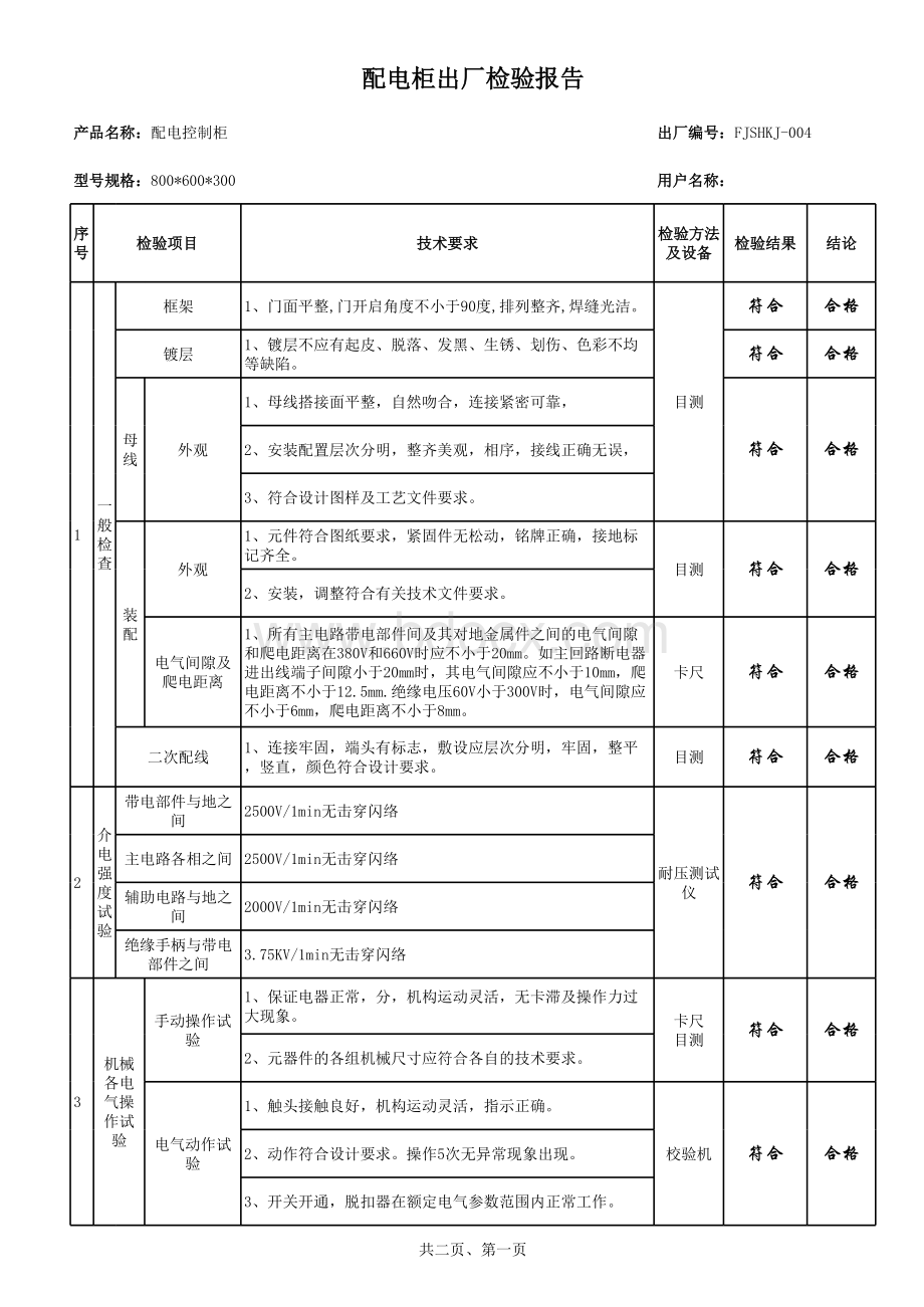 配电箱出厂检验报告表格文件下载.xls