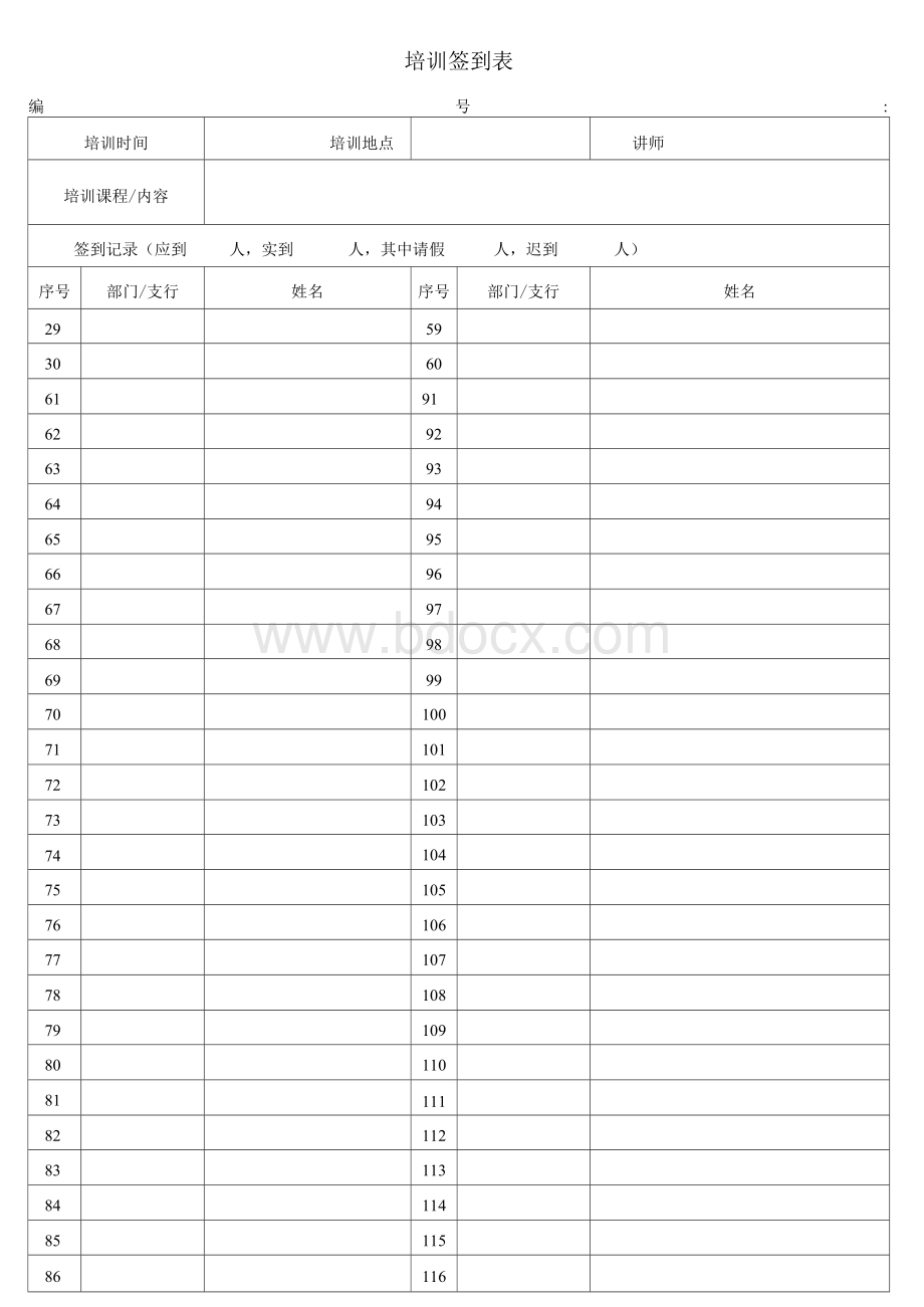 培训签到表(模板)Word文档下载推荐.docx_第2页