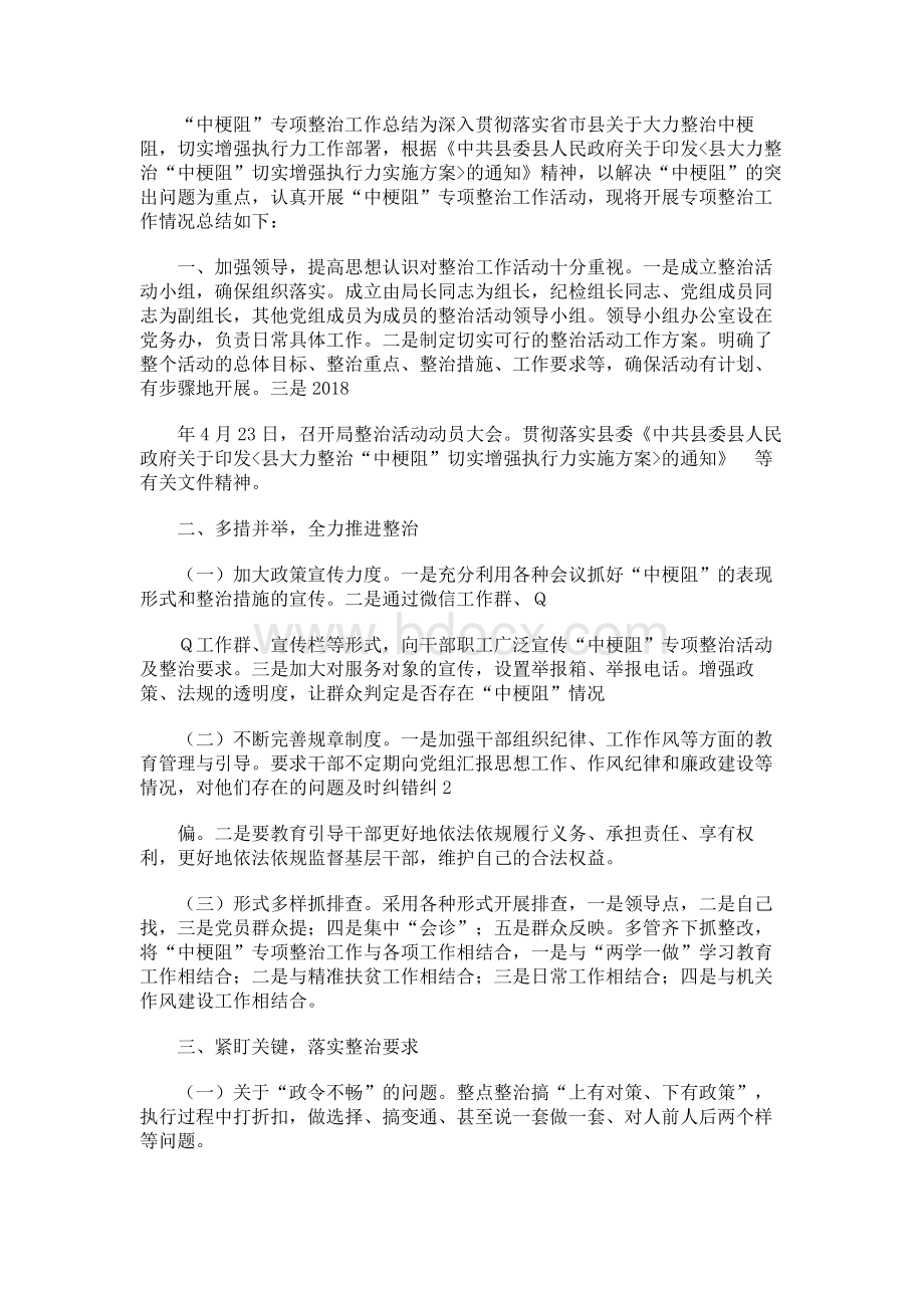 “中梗阻”专项整治工作总结Word文件下载.docx