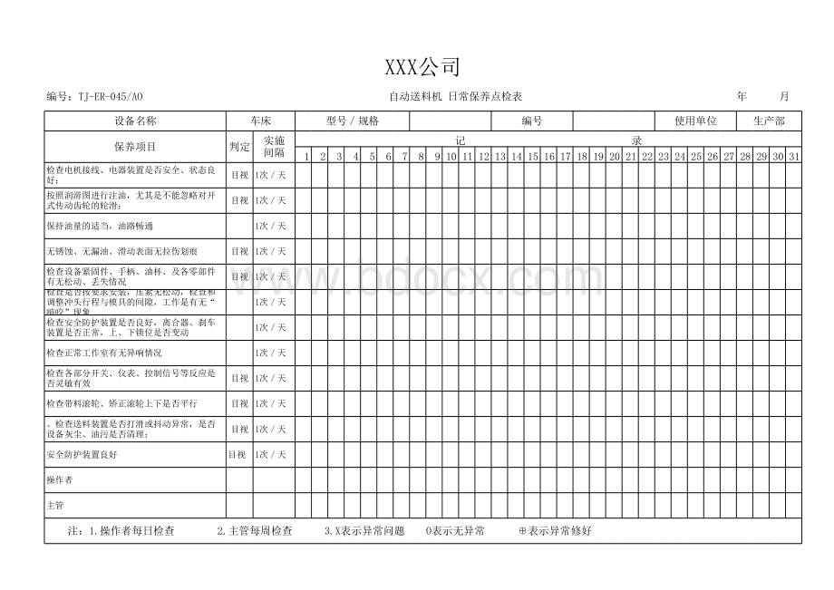 送料机日常保养点检表.xlsx_第1页