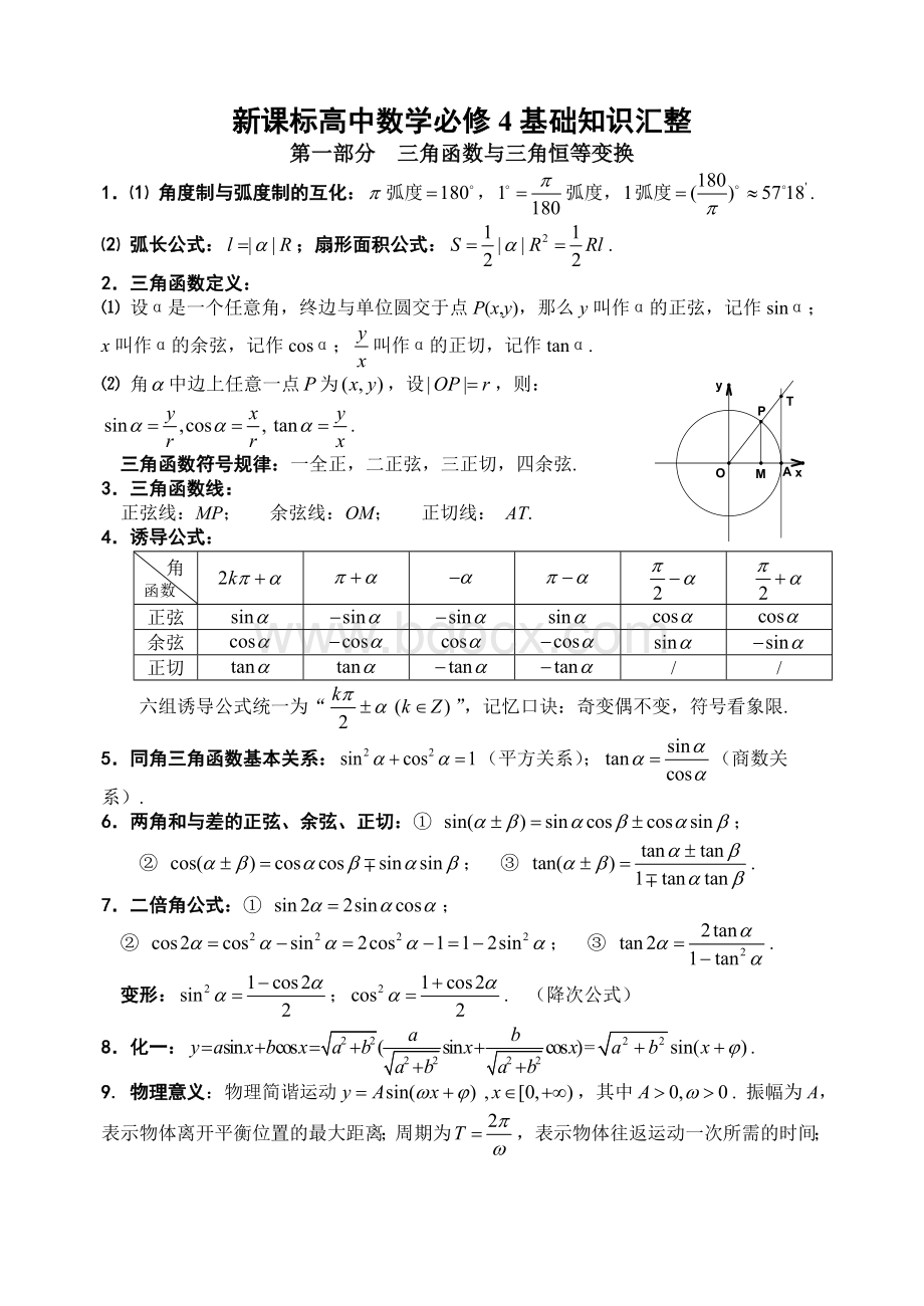 高中数学必修4基础知识汇整Word文档格式.doc