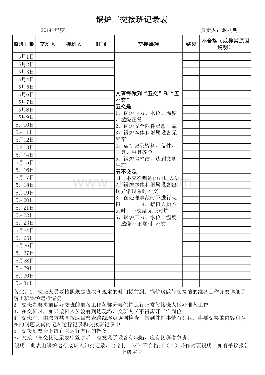 锅炉工交接班记录表表格文件下载.xls