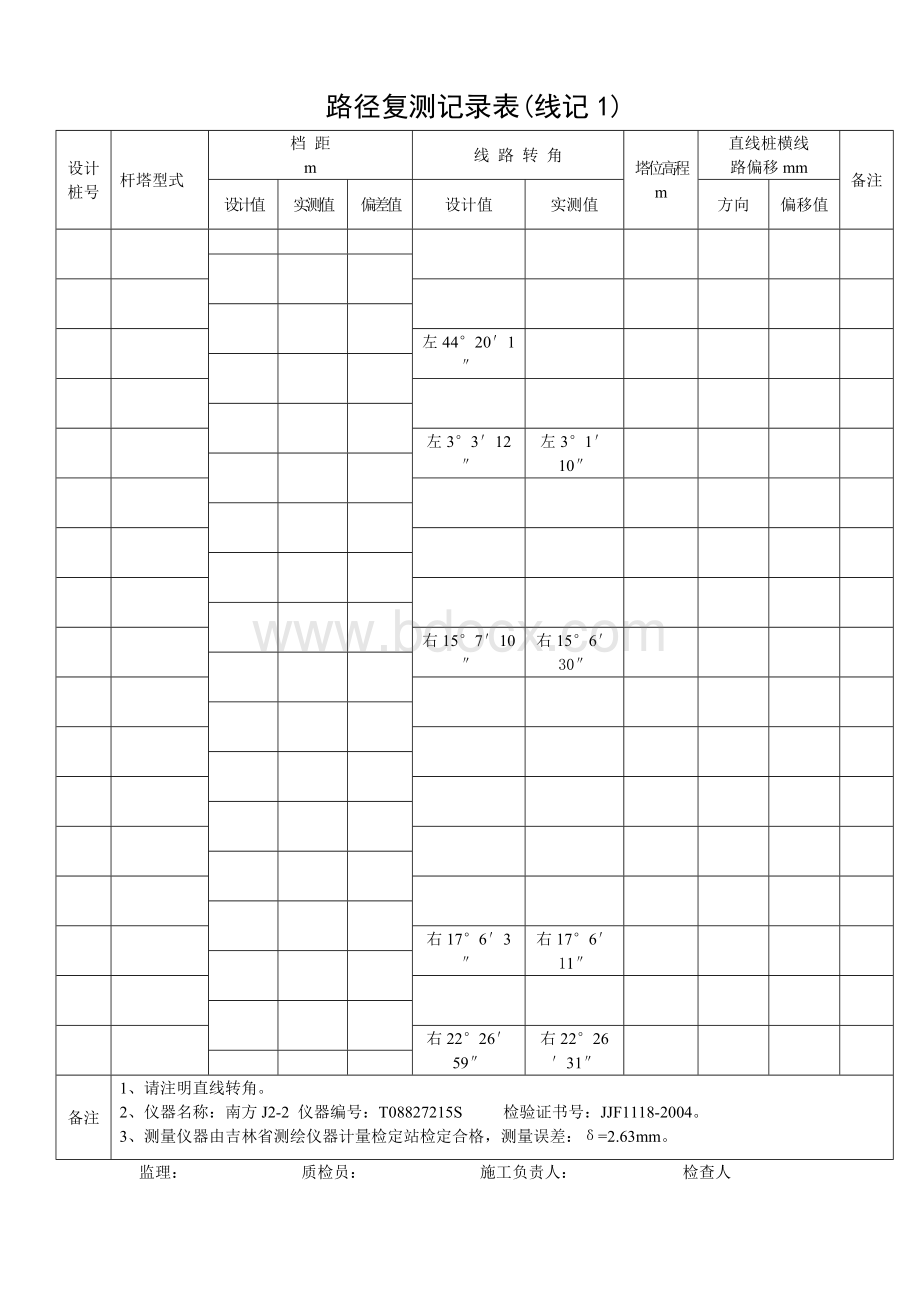 线记1路径复测记录表.doc