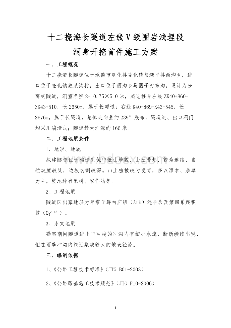 洞身开挖施工方案文档格式.docx