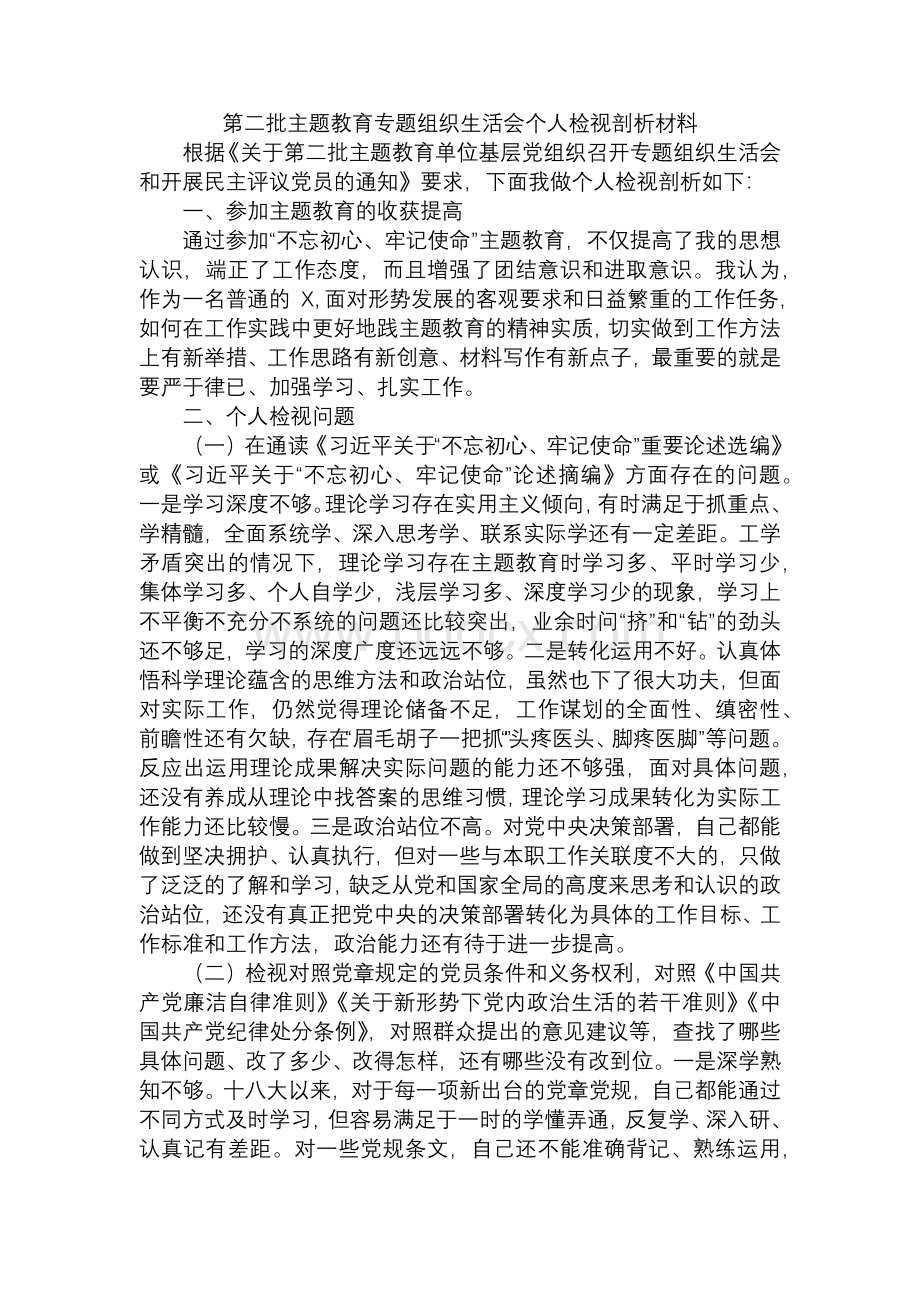 主题教育专题组织生活会个人检视剖析材料文档格式.docx