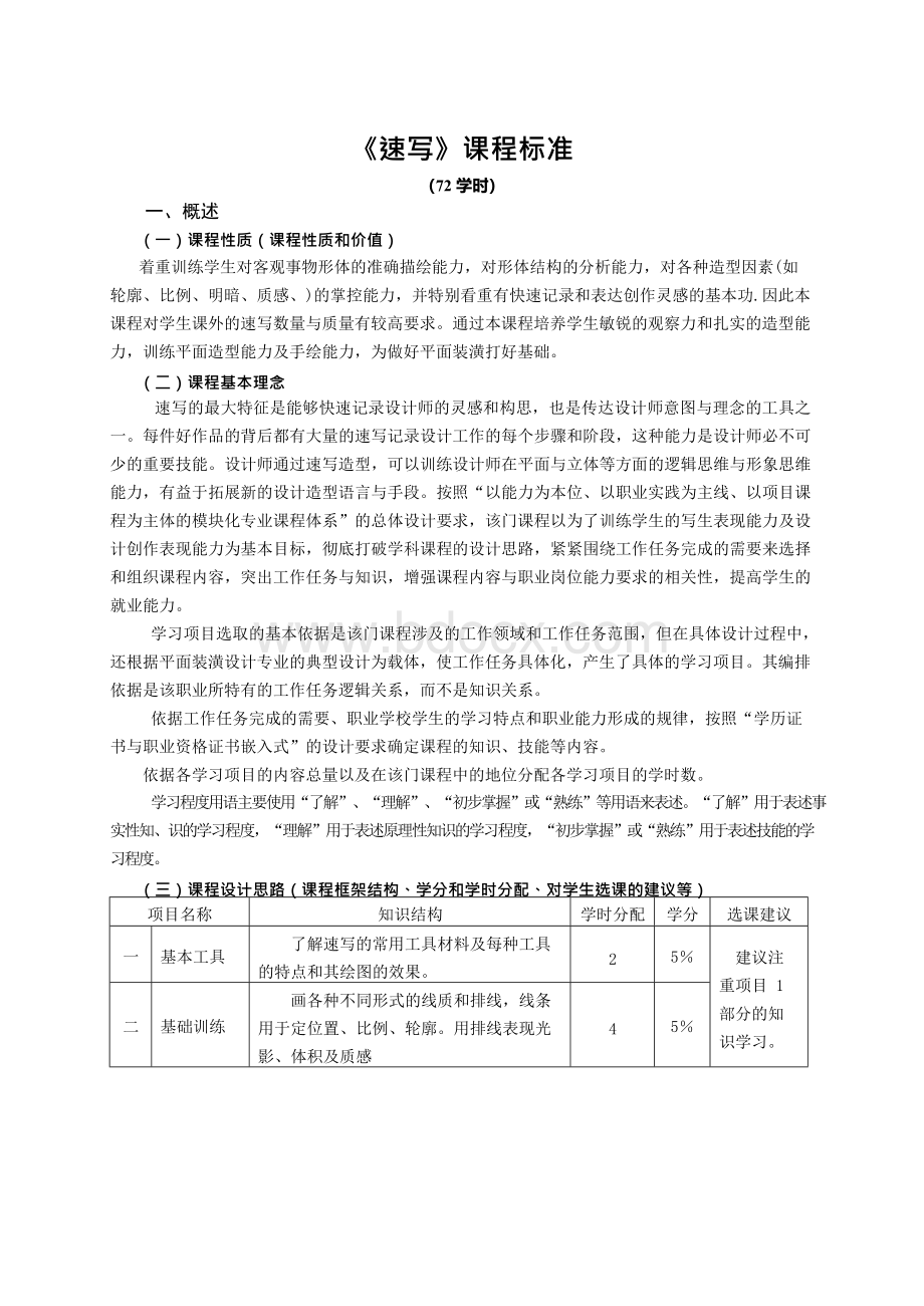 《速写》课程标准Word格式文档下载.docx_第1页