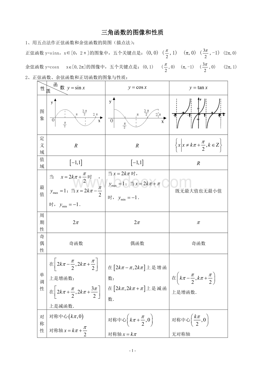 三角函数的图像和性质知识点及例题讲解Word下载.doc_第1页