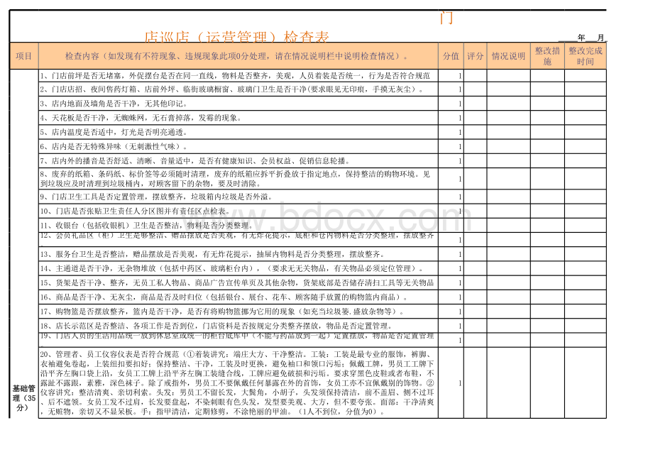 药店门店巡店-运营管理-检查表.xls