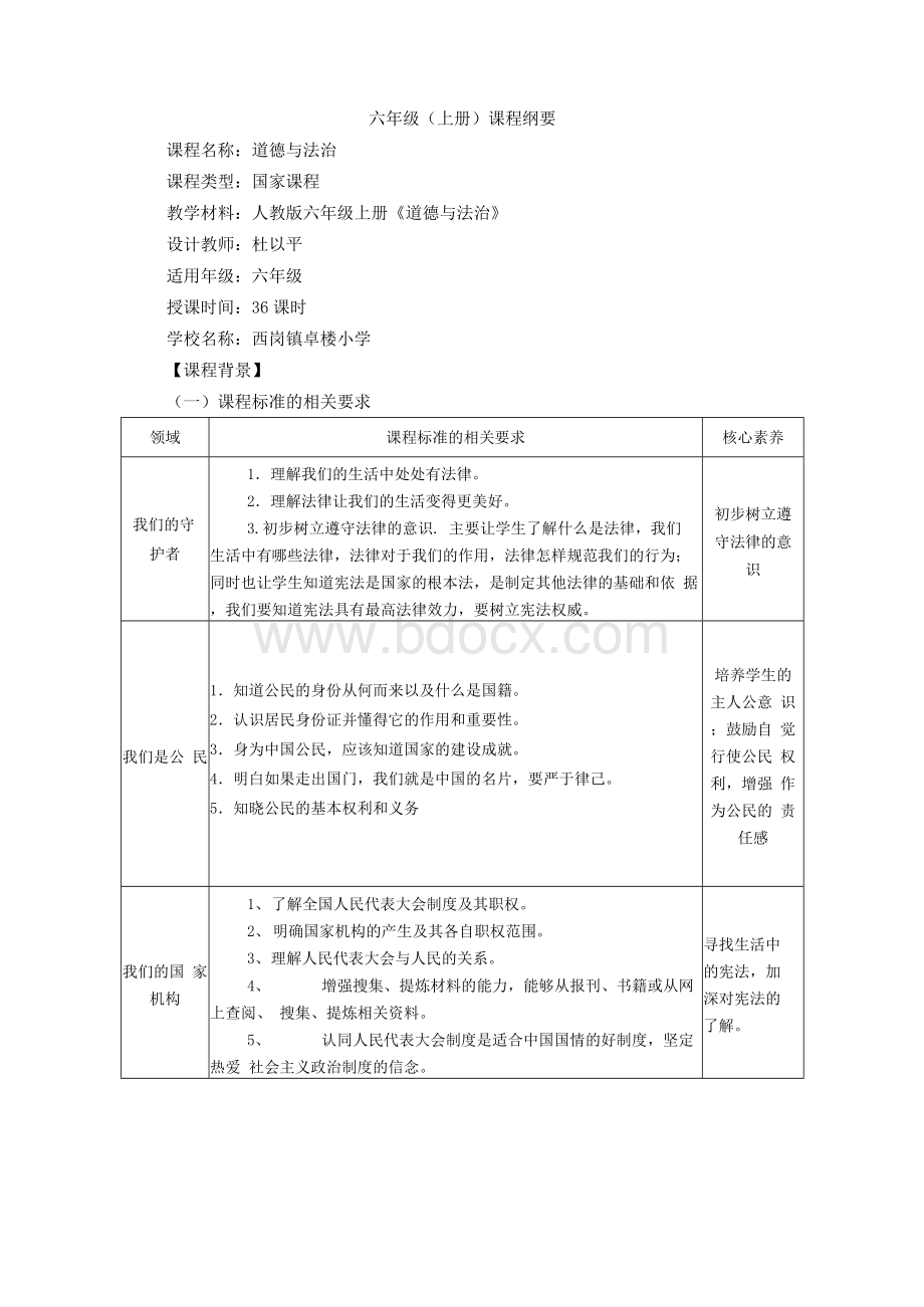 最新人教版六年级上册道德与法治课程纲要.docx