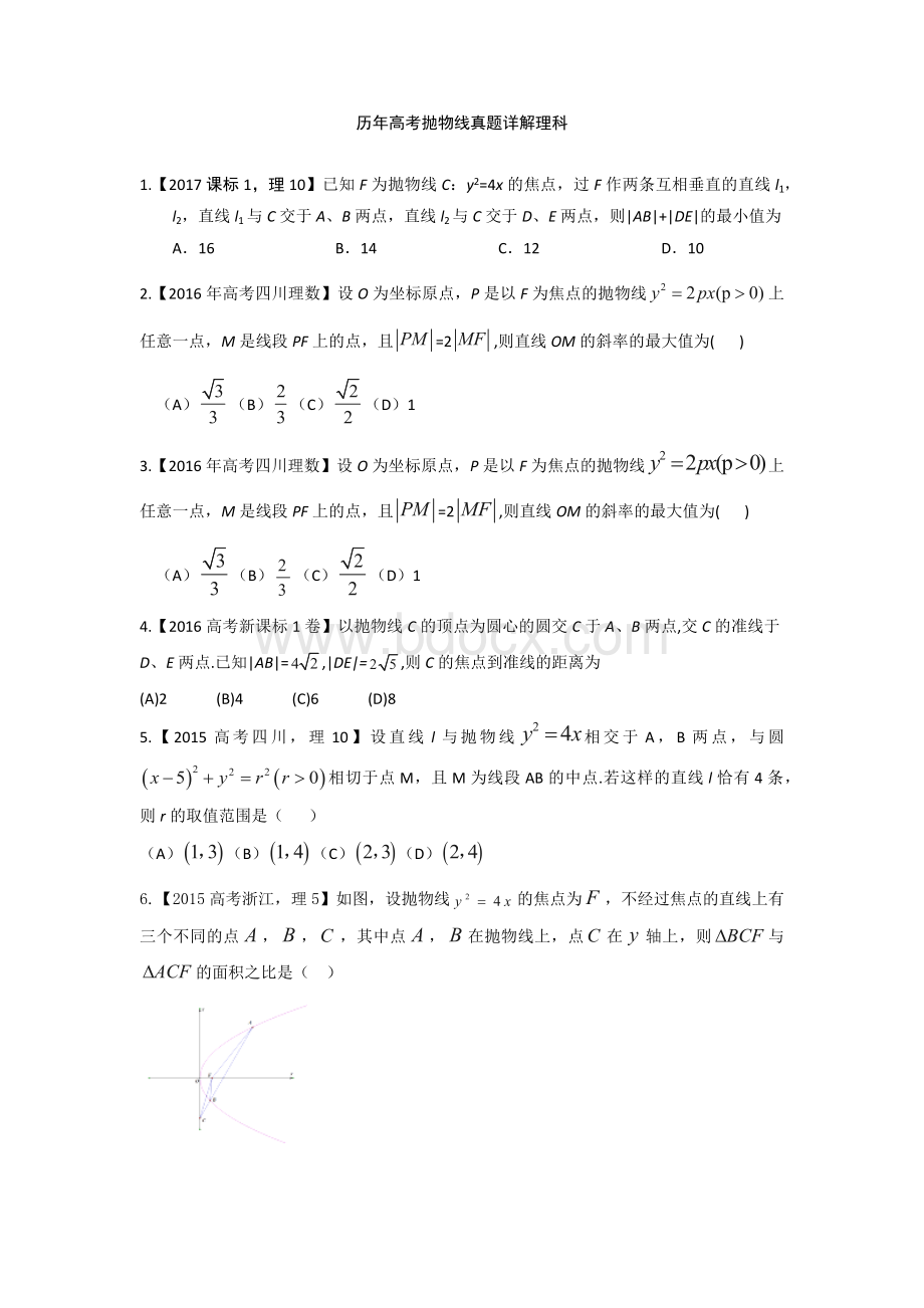 历年高考抛物线真题详解理科.doc