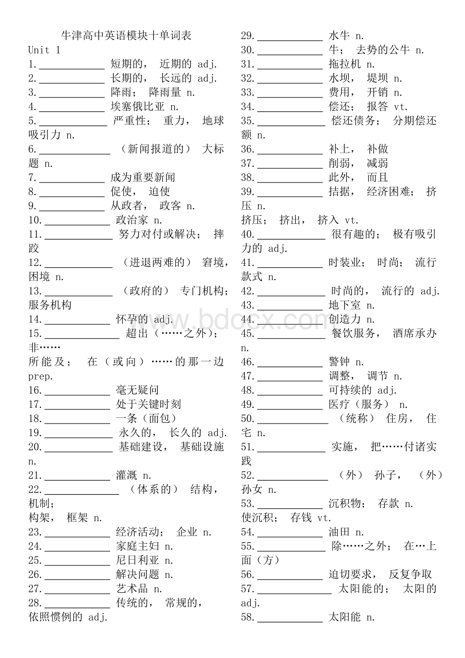 牛津高中英语模块十单词表Word格式文档下载.docx